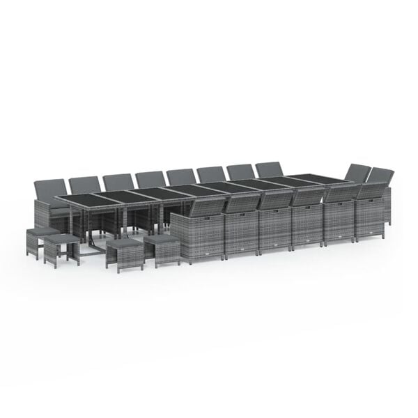 vidaXL Ensemble &agrave; manger de jardin coussins 21 pcs Gris R&eacute;sine tress&eacute;e