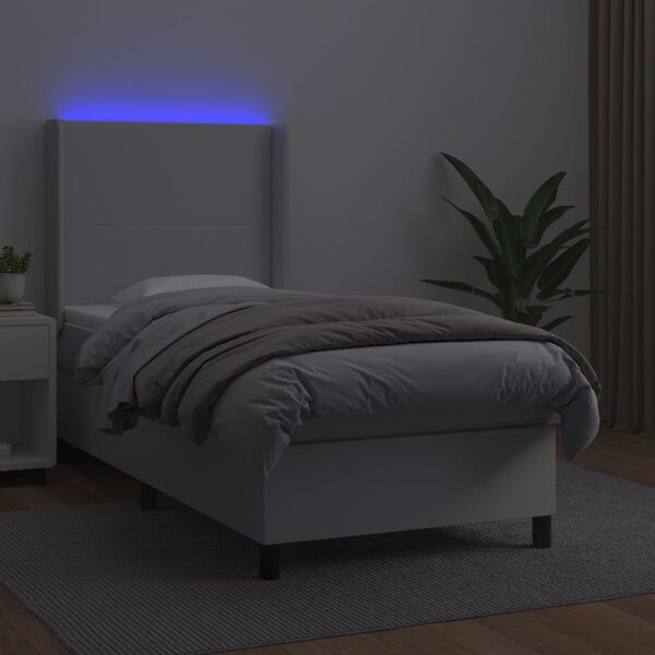 vidaXL Sommier &agrave; lattes de lit matelas LED Blanc 90x200cm Similicuir