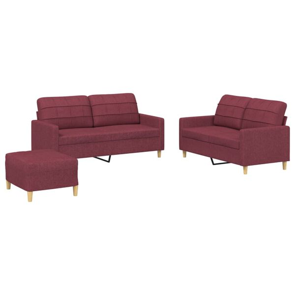 vidaXL Ensemble de canap&eacute;s 3 pcs avec coussins Rouge bordeaux Tissu