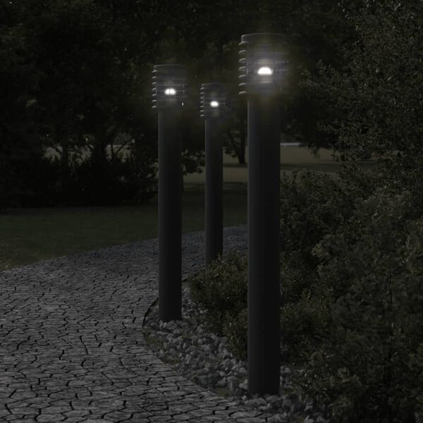 vidaXL Lampadaires d'extérieur avec sortie 3 pcs noir acier inoxydable