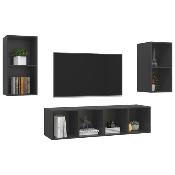 vidaXL Meubles TV muraux 4 pcs Gris Bois d'ing&eacute;nierie