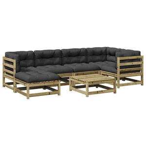 vidaXL Salon de jardin 7 pcs avec coussins bois de pin impr&eacute;gn&eacute;