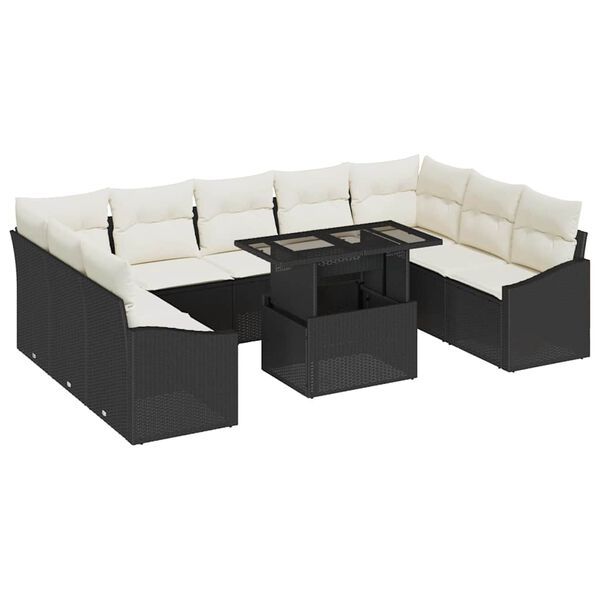 vidaXL Ensemble de Canap&eacute;s avec coussin 10 pcs Noir et Cr&egrave;me polyrotin