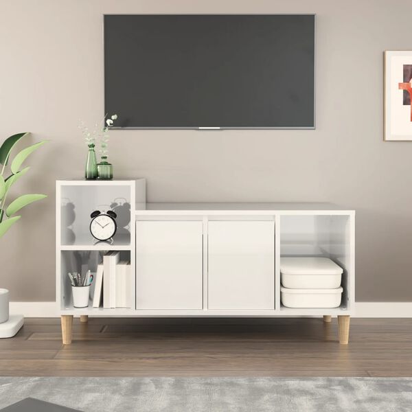 vidaXL Meuble TV Blanc brillant 100x35x55 cm Bois d'ingénierie
