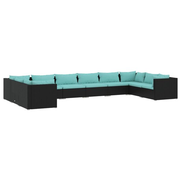 vidaXL Salon de jardin 10 pcs avec coussins R&eacute;sine tress&eacute;e Noir