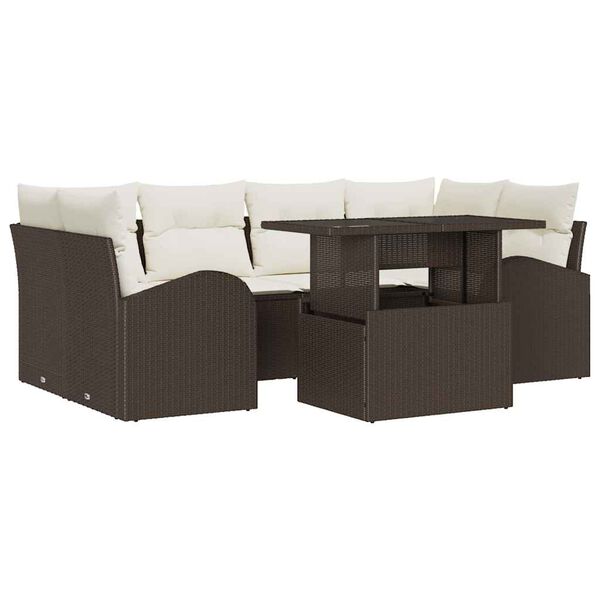 vidaXL Ensemble de canap&eacute; de jardin 7 pcs Marron Poly Rattan