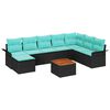 vidaXL Ensemble de canap&eacute; de jardin 9 pc Noir et turquoise polyrotin