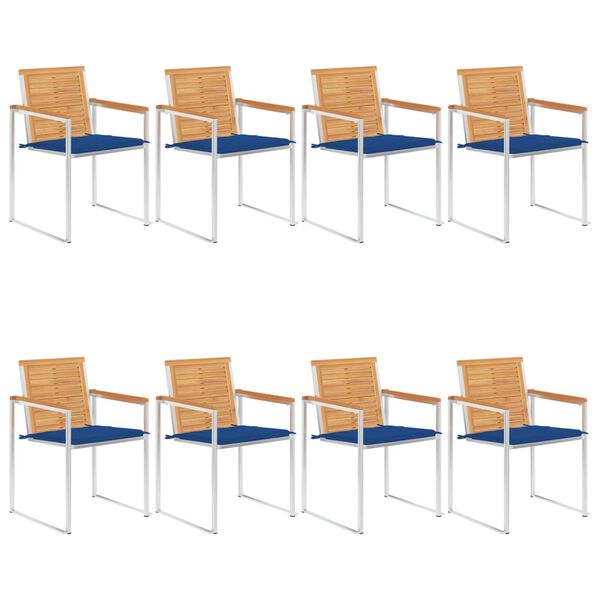 vidaXL Chaises de jardin lot de 8 avec coussins Bois de teck massif