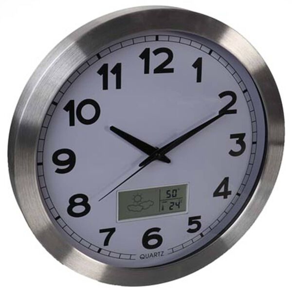 Perel Horloge murale 35 cm Blanc et argent&eacute;