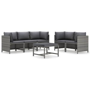 vidaXL Salon de jardin 6 pcs avec coussins R&eacute;sine tress&eacute;e Gris