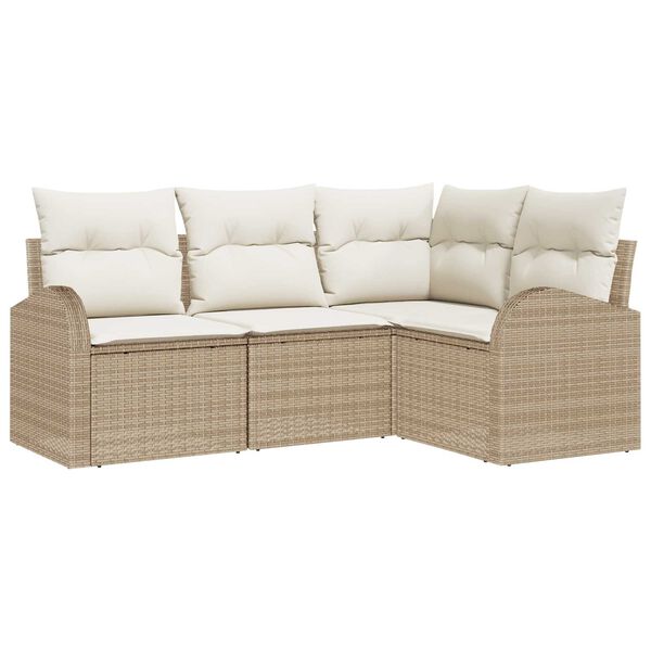 vidaXL Ensemble de canap&eacute; de jardin 4 pcs Beige polyrotin