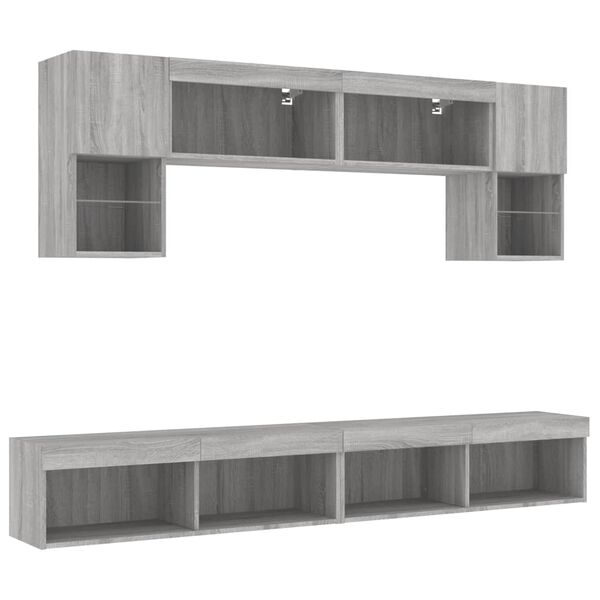vidaXL Unit&eacute;s murales TV avec LED 6 pcs gris sonoma bois d'ing&eacute;nierie