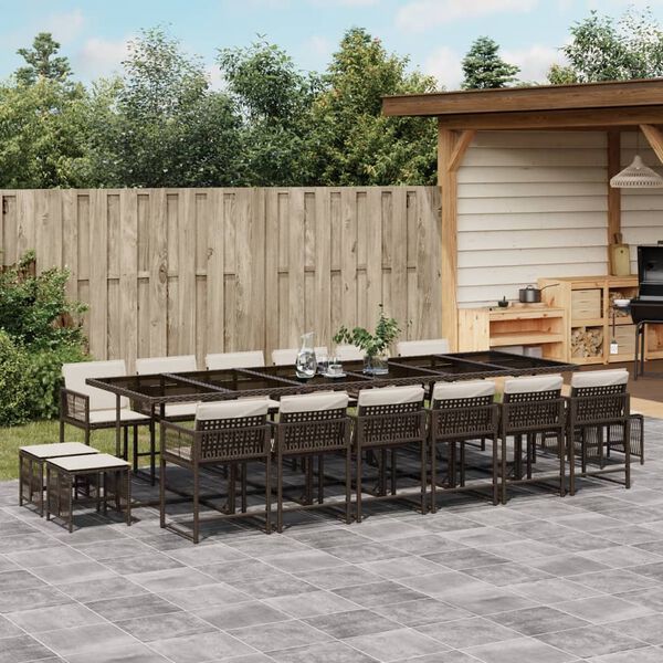 vidaXL Ensemble &agrave; manger de jardin et coussins 17 pcs marron rotin