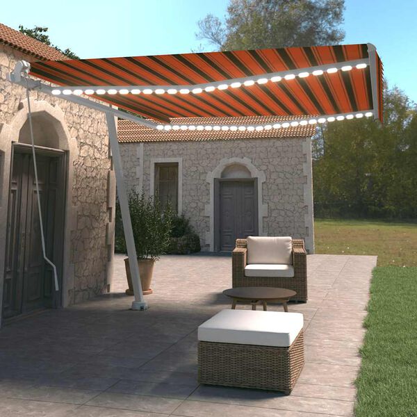 vidaXL Auvent manuel r&eacute;tractable avec LED 400x350 cm Orange et marron