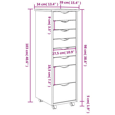 vidaXL Armoire roulante avec tiroirs MOSS bois de pin marron miel