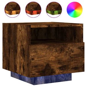 vidaXL Table de chevet avec lumi&egrave;res LED ch&ecirc;ne fum&eacute; 40x39x37 cm