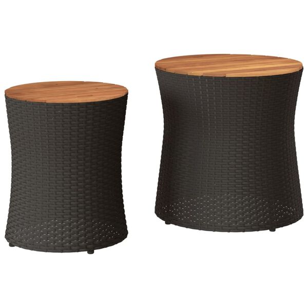 vidaXL Tables d'appoint de jardin 2 pcs dessus en bois noir poly rotin