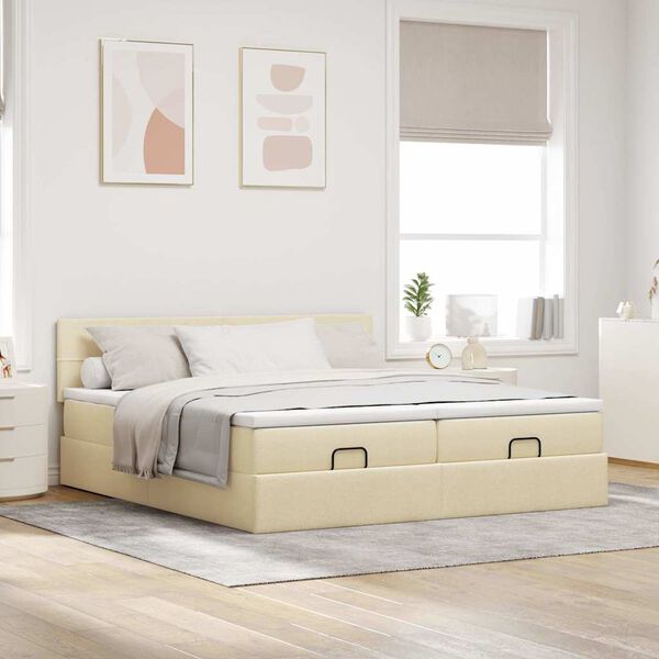 VidaXL Cadre de lit ottoman avec matelas cr&egrave;me 180x200 cm tissu