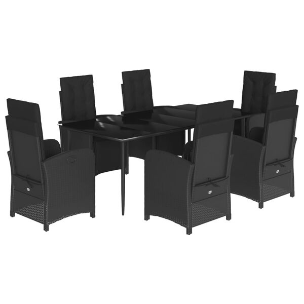 vidaXL Ensemble &agrave; manger de jardin coussins 7pcs Noir R&eacute;sine tress&eacute;e