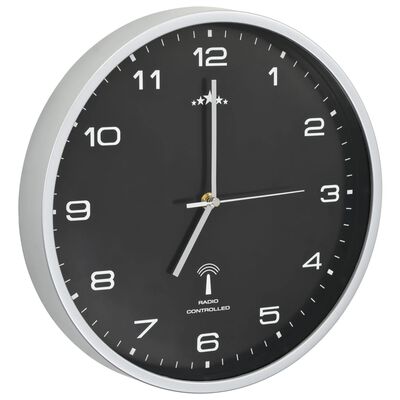 vidaXL Horloge murale radioguidée avec mouvement à quartz 31 cm Noir