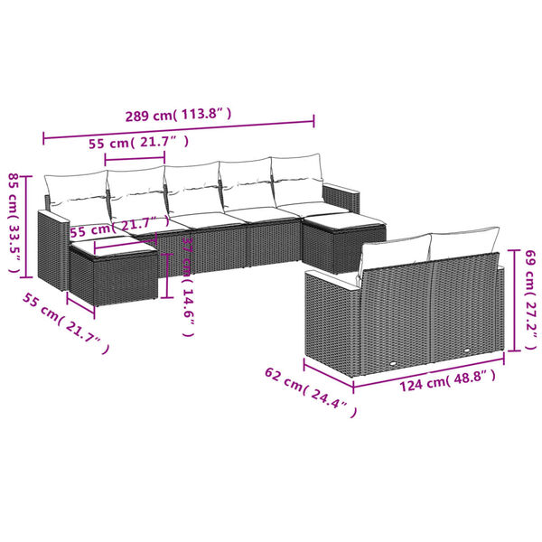 vidaXL Salon de jardin avec coussins 9 pcs beige r&eacute;sine tress&eacute;e