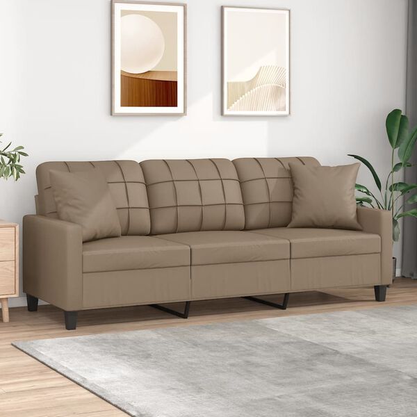 vidaXL Canap&eacute; 3 places avec oreillers cappuccino 180 cm similicuir