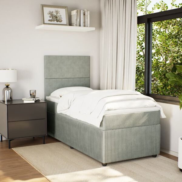 vidaXL Sommier &agrave; lattes de lit et matelas Gris clair 90x200 cm Velours