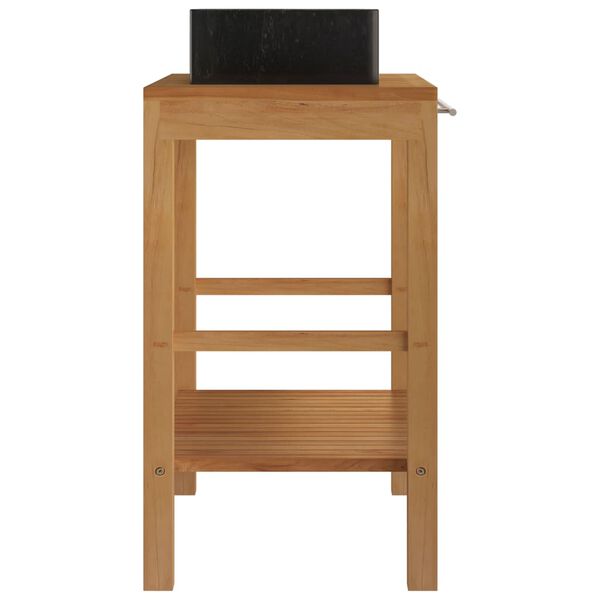 vidaXL Armoire de toilette en teck solide avec lavabo en marbre Noir