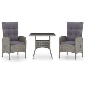 vidaXL Ensemble &agrave; Manger de jardin 3 pcs R&eacute;sine tress&eacute;e et verre Gris