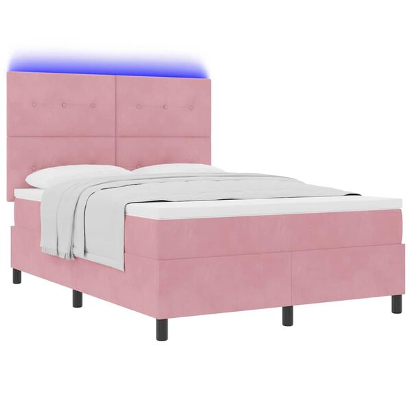 vidaXL Lit &agrave; ressort LED avec matelas Rose 160 x 200 cm Velours