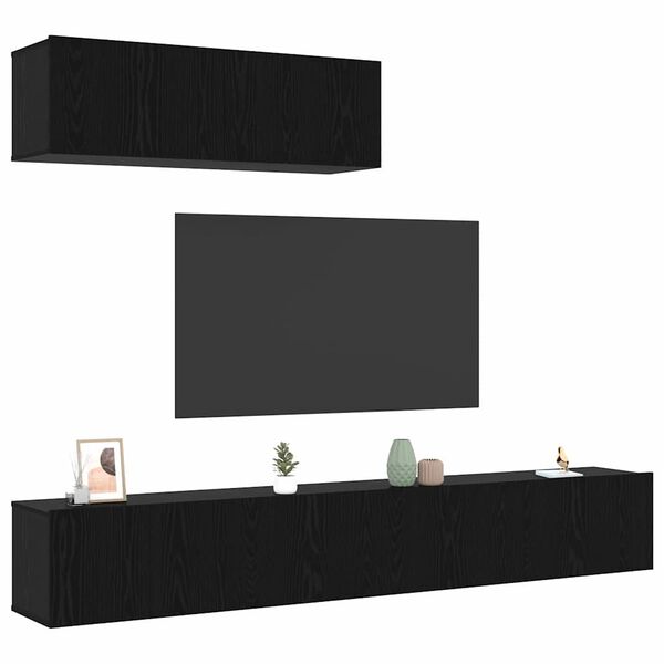 vidaXL Ensemble meuble TV 3 pcs Ch&ecirc;ne noir Bois d'ing&eacute;nierie
