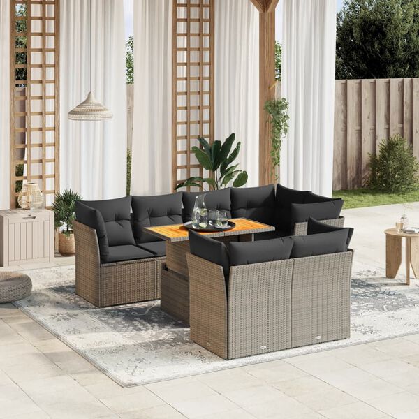 vidaXL Salon de jardin 8 pcs avec coussins gris r&eacute;sine tress&eacute;e