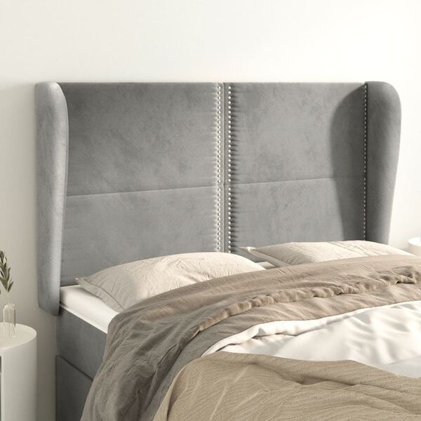 vidaXL T&ecirc;te de lit avec oreilles Gris clair 147x23x118/128 cm Velours