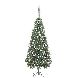 vidaXL Arbre de No&euml;l artificiel pr&eacute;-&eacute;clair&eacute;/boules pommes de pin 210cm
