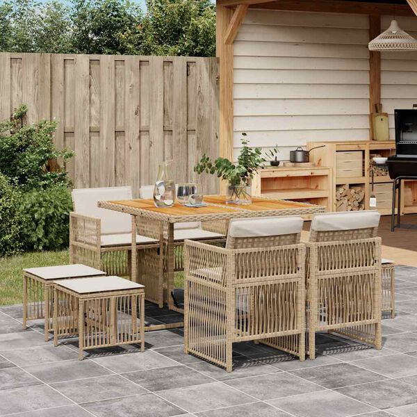 vidaXL Ensemble &agrave; manger de jardin et coussins 9 pcs beige Poly rotin