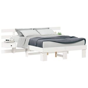 vidaXL Cadre de lit avec t&ecirc;te de lit Blanc 135 x 190 cm Pin massif