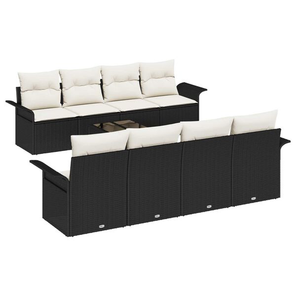 vidaXL Ensemble de canap&eacute; de jardin 9 pcs Noir et Cr&egrave;me polyrotin