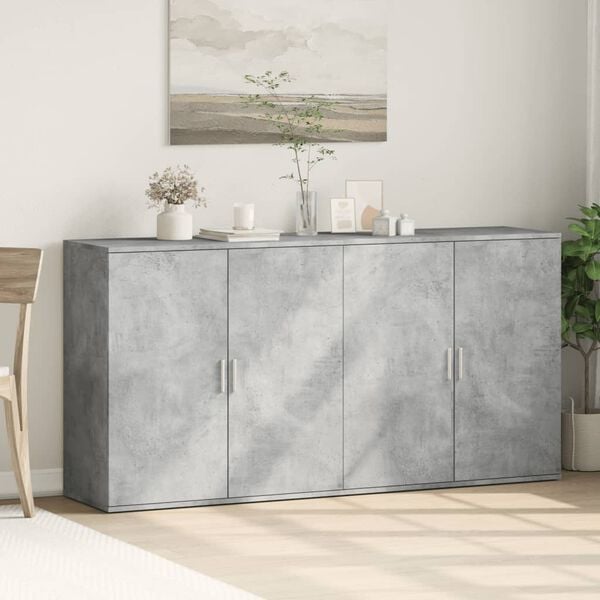 vidaXL Buffets 2 pcs gris b&eacute;ton 79x38x80 cm bois d'ing&eacute;nierie