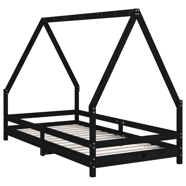 vidaXL Cadre de lit pour enfants noir 90x190 cm bois de pin massif