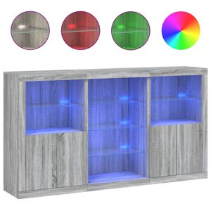 vidaXL Buffet avec lumi&egrave;res LED sonoma gris 181,5x37x100 cm