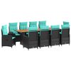 vidaXL Ensemble de repas ext&eacute;rieur 11 pc Noir et turquoise polyrotin
