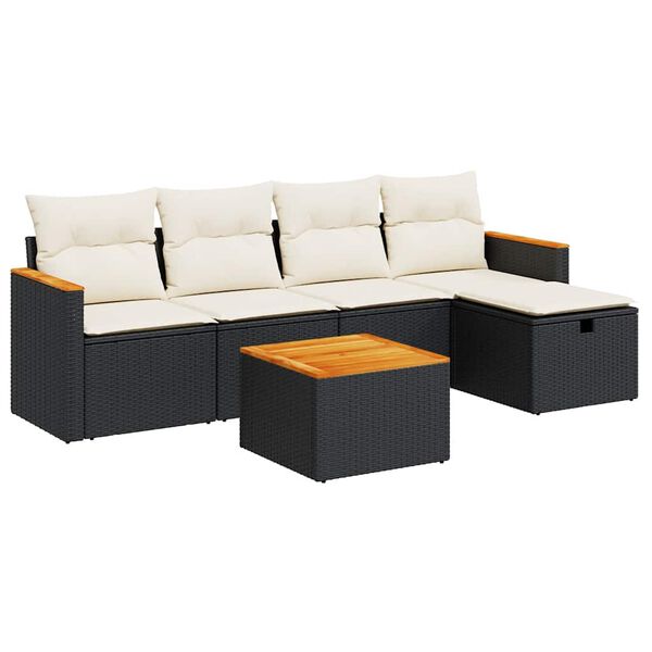 vidaXL Salon de jardin 6 pcs avec coussins noir r&eacute;sine tress&eacute;e