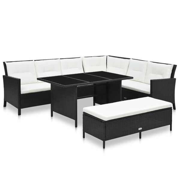 vidaXL Salon de jardin 3 pcs avec coussins R&eacute;sine tress&eacute;e Noir