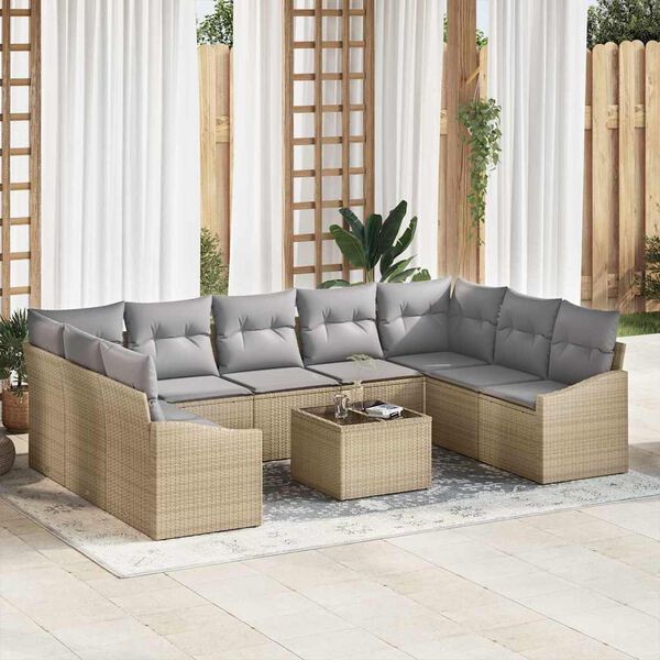 vidaXL Ensemble de canap&eacute; de jardin 10 pcs Beige Poly rotin