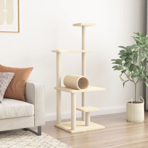 vidaXL Arbre &agrave; chat avec griffoirs en sisal cr&egrave;me 136 cm