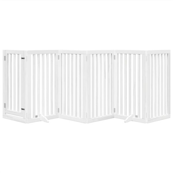 vidaXL Barri&egrave;re pour chiens et porte 6 panneaux blanc bois de peuplier