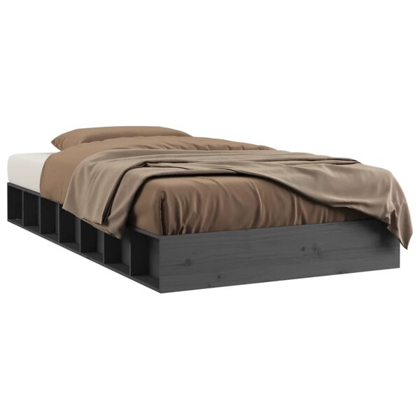 vidaXL Cadre de lit sans matelas gris 135x190 cm bois massif