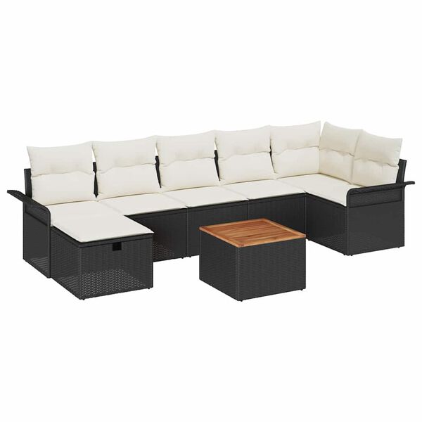 vidaXL Ensemble de canap&eacute; de jardin avec coussin 8 pcs Noir Poly rotin
