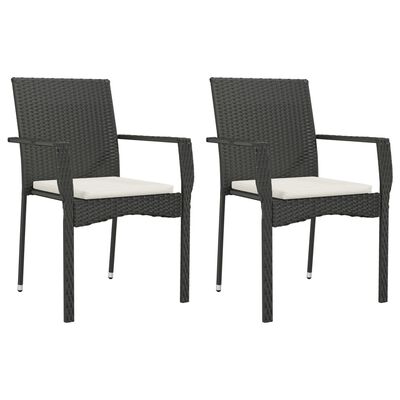 vidaXL Chaises de jardin lot de 2 avec coussins Résine tressée Noir