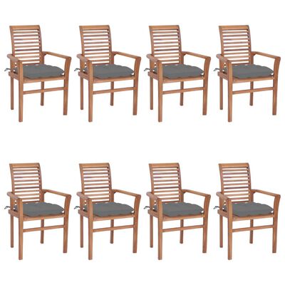 vidaXL Chaises à manger lot de 8 avec coussins gris Bois teck solide